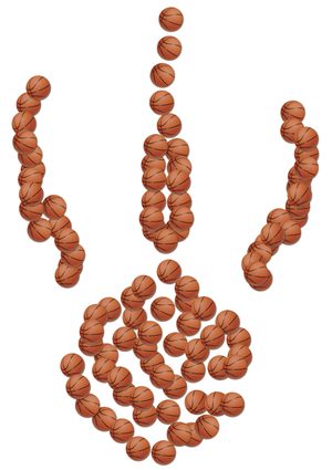 A team logo made from basketballs